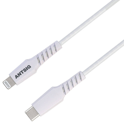 Antsig 1m USB-C to Lightning Cable - 18W Fast Charge, White PVC AP558B
