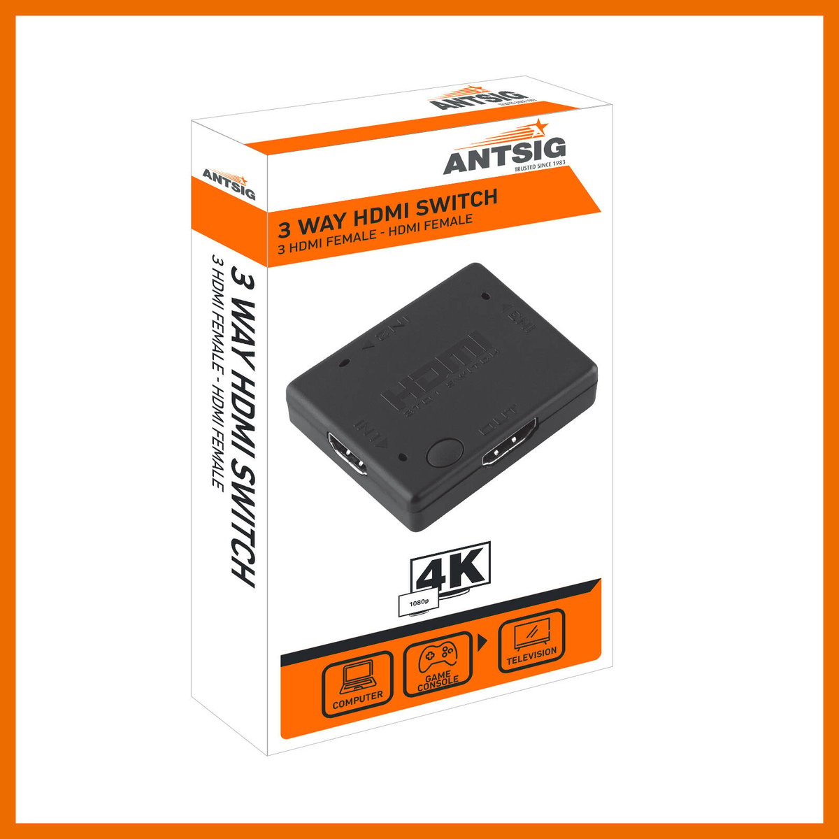 Antsig 4K Adaptor - HDMI 3 Way Switch - Compact - Plastic - Easy Use - SuperSaverAU - view 5