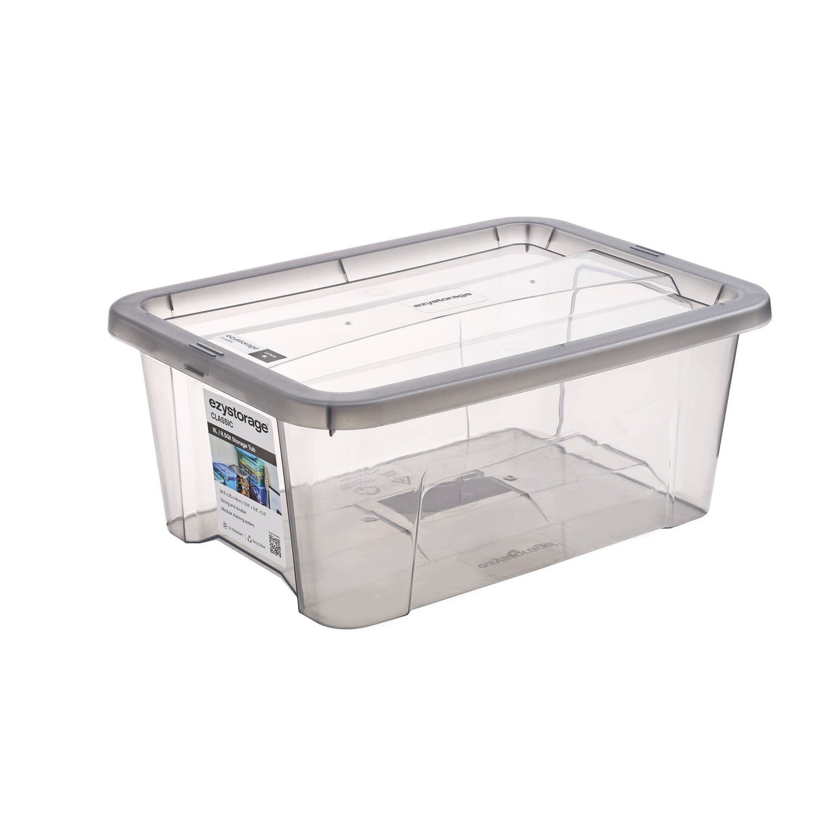 Ezy Storage 8L Grey Classic Storage Tub with Lid