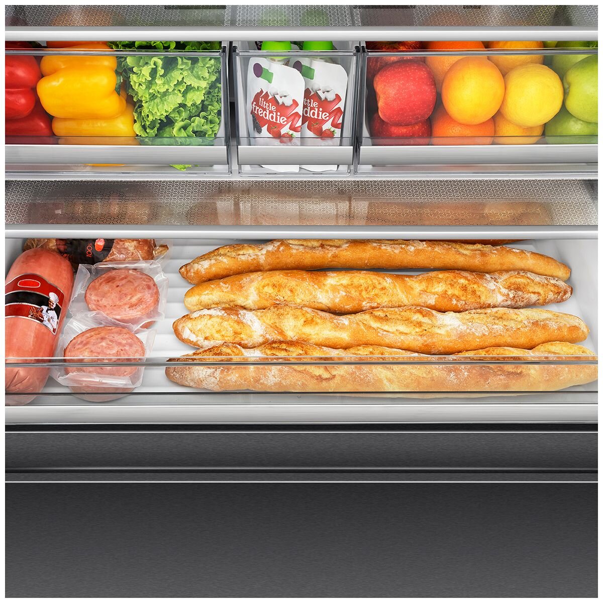 Hisense 634L French Door Fridge - Plumbed Water and Ice, Dark Stainless Steel, Flat Door - HRFD634BW