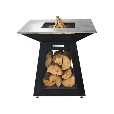 Quan Garden Art Wood BBQ and Fire Pit - 15mm Carbon Steel Cooking Surface, Black - 5907771391038