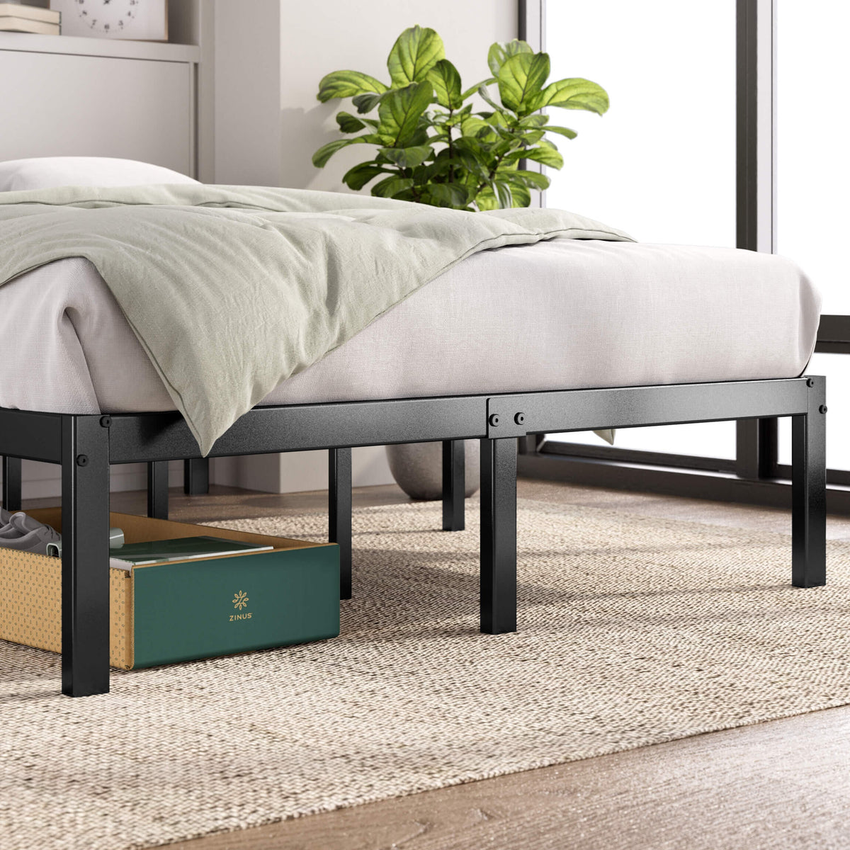 Zinus Double Metal Bed Frame - Black Steel Frame, 300kg Capacity, Tool-Free Assembly - AU-FBMMP1ZC-14D