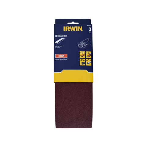Irwin Sanding Belt 3 Pack - 100 x 610mm - 80 Grit - Wood & Metal Use - SuperSaverAU - view 1