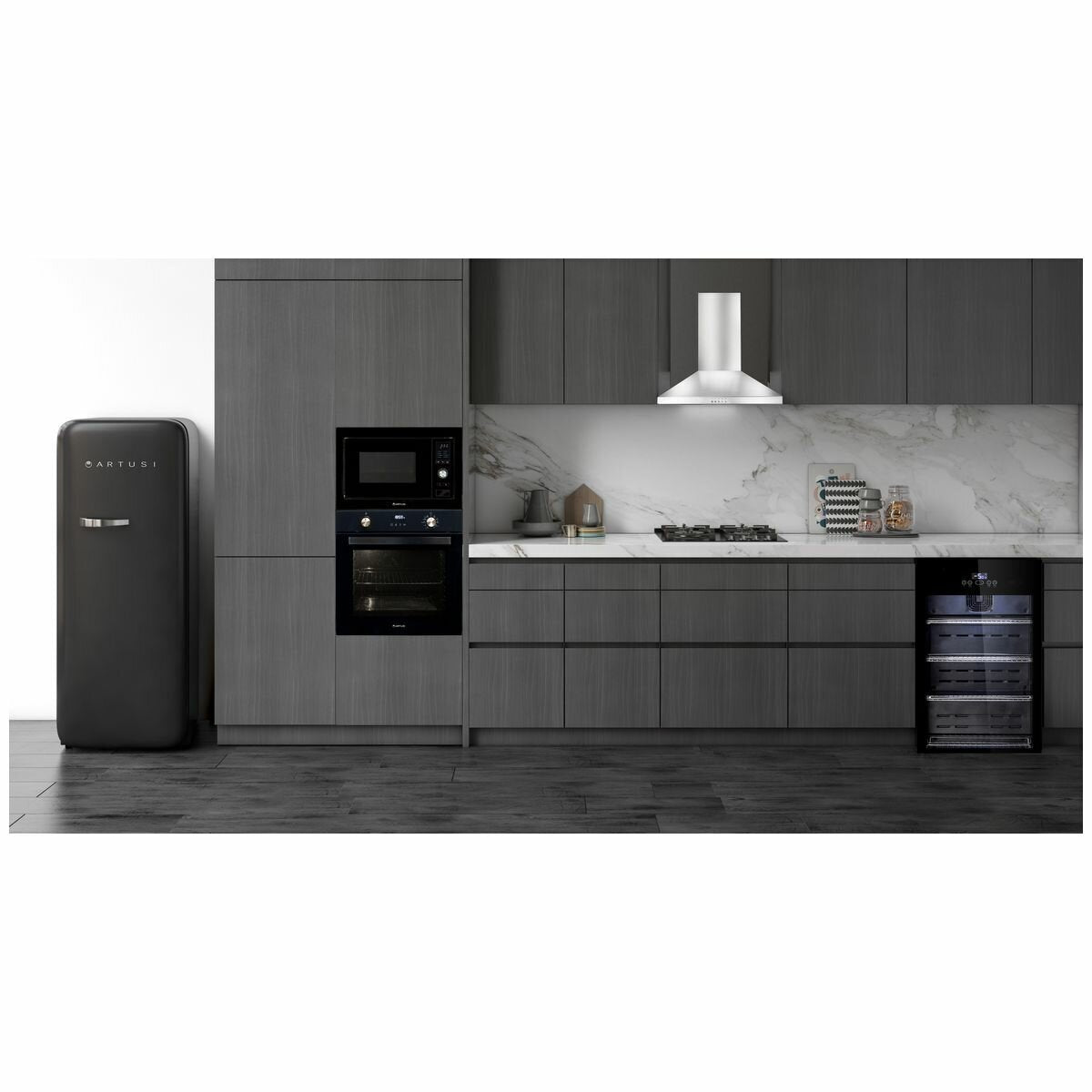 Artusi 28L built-in microwave with trim kit - 900W, black finish, 8 auto menus, quick start - AMG28TKB