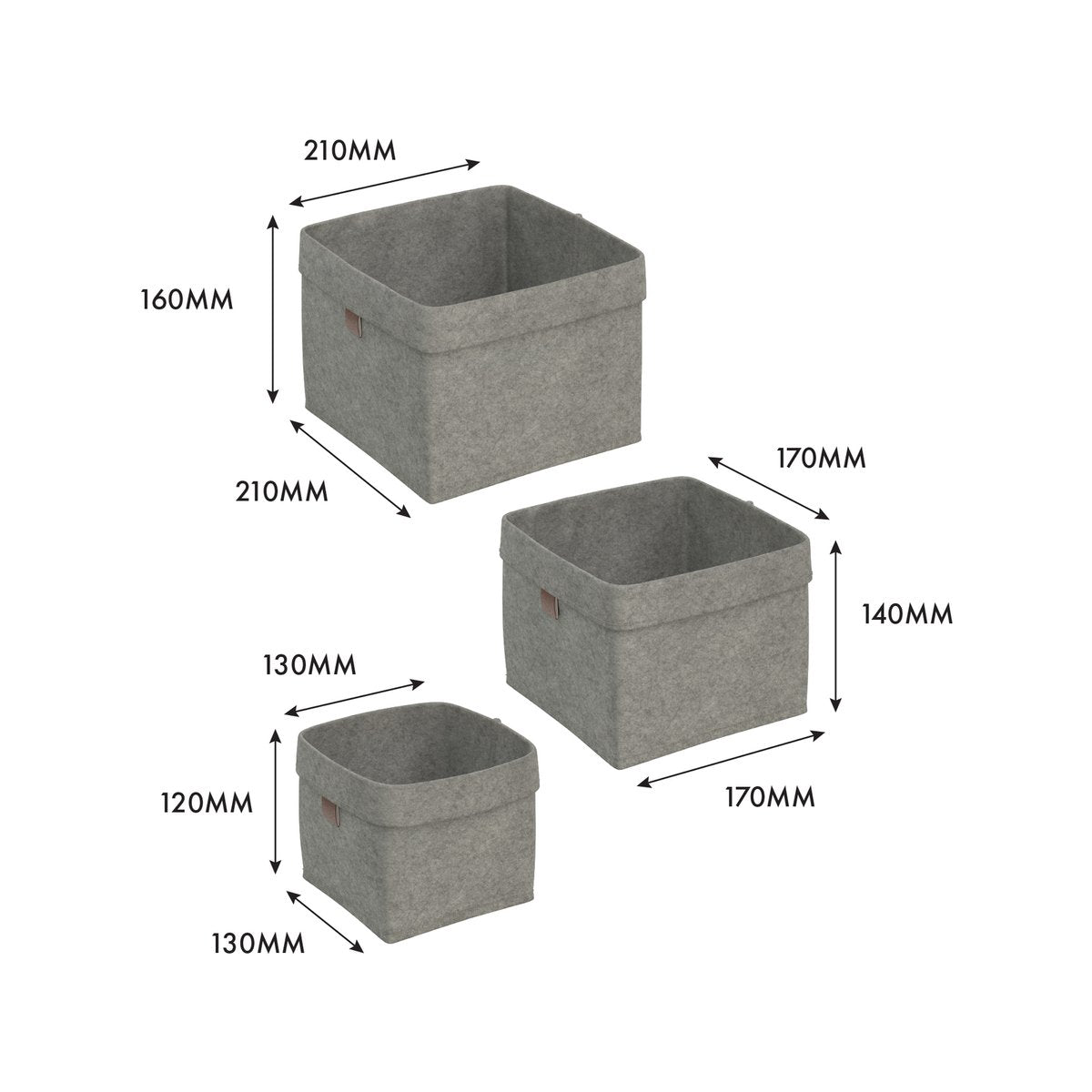 Flexi Storage Living Felt Baskets Set of 3 - Light Grey - 210mm x 160mm - Durable Storage Solution - SuperSaverAU - view 3