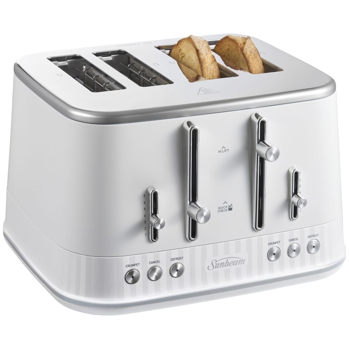 Sunbeam 4 slice toaster - white with silver accents, seven browning levels, high lift lever - TAM8104WH