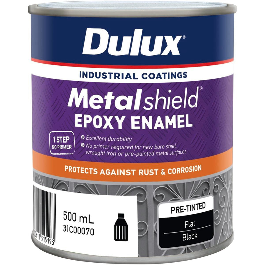 Dulux Metalshield Epoxy Enamel Flat Paint 500ml Black Durable Finish - SuperSaverAU - view 1