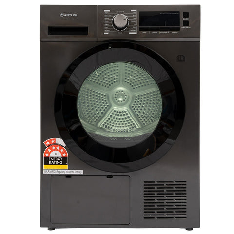 Artusi 8kg heat pump dryer - 8 star energy rating, 16 programs, 102L inner drum, grey charcoal - AHPD880GB