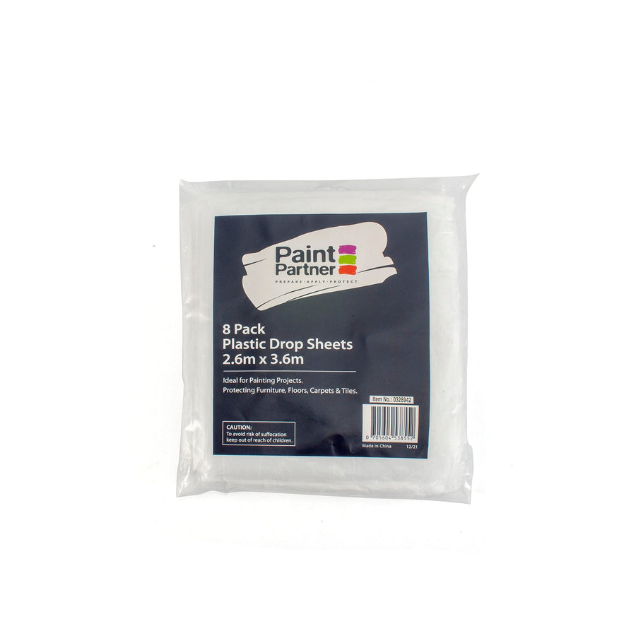 Paint Partner 2.6 x 3.6m Clear Plastic Drop Sheet - 8 Pack - SuperSaverAU - view 1
