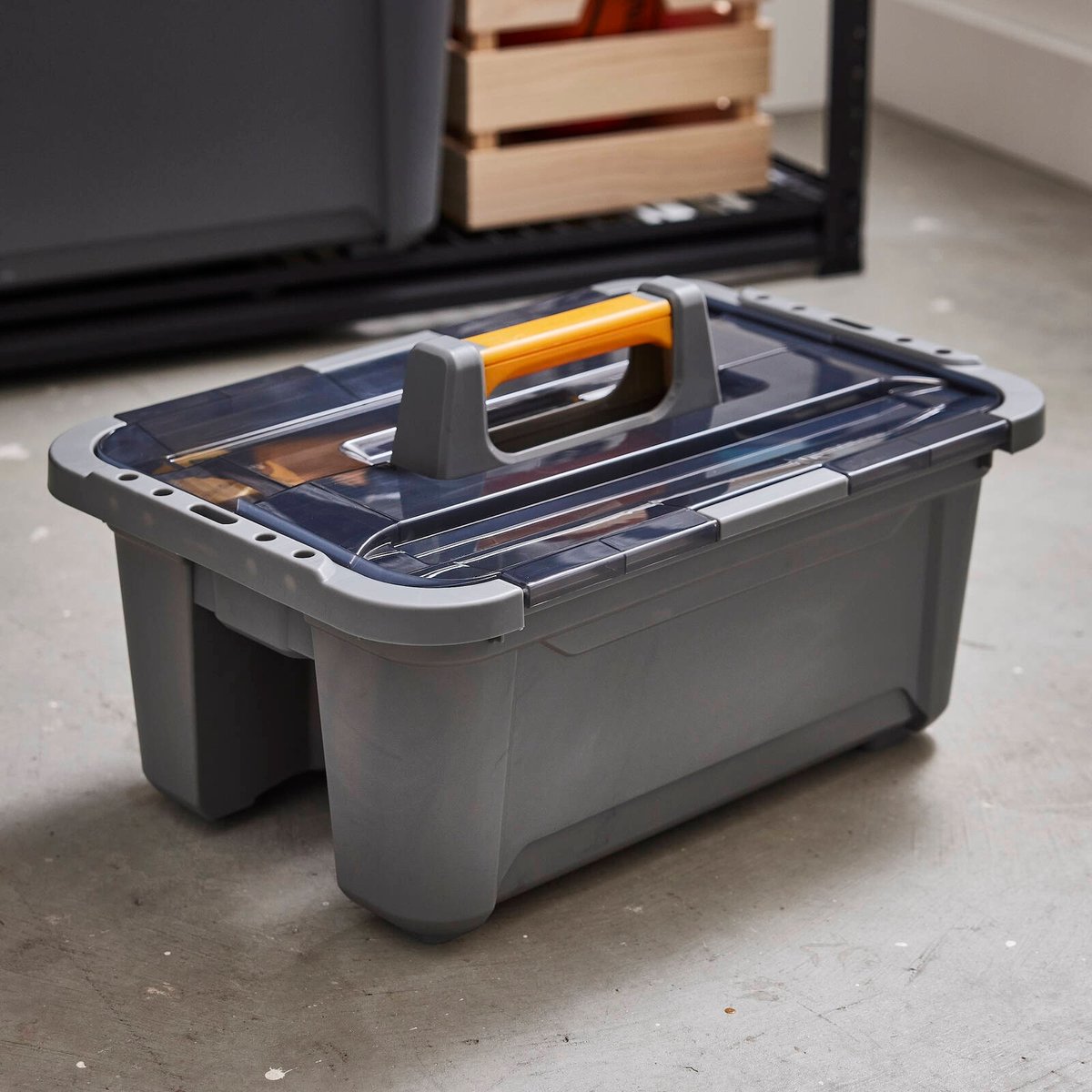 Ezy Storage 22L Bunker Tough Heavy Duty Caddy - Charcoal - Modular Stacking - SuperSaverAU - view 5