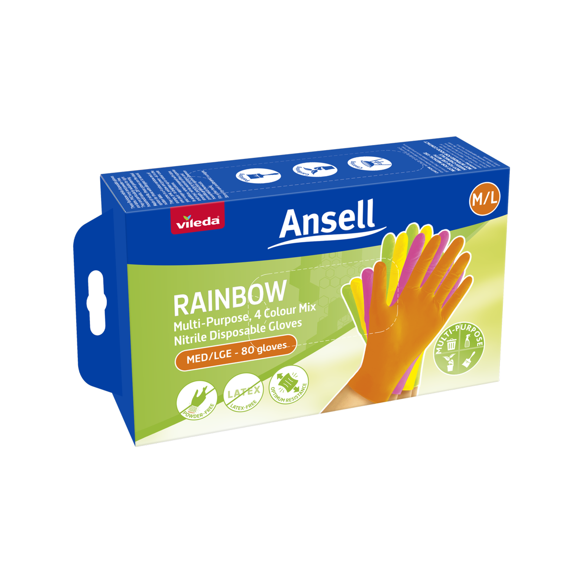 Vileda Ansell Rainbow Nitrile Gloves 80 Pack M/L - 120mm x 200mm - Latex-Free - SuperSaverAU - view 2