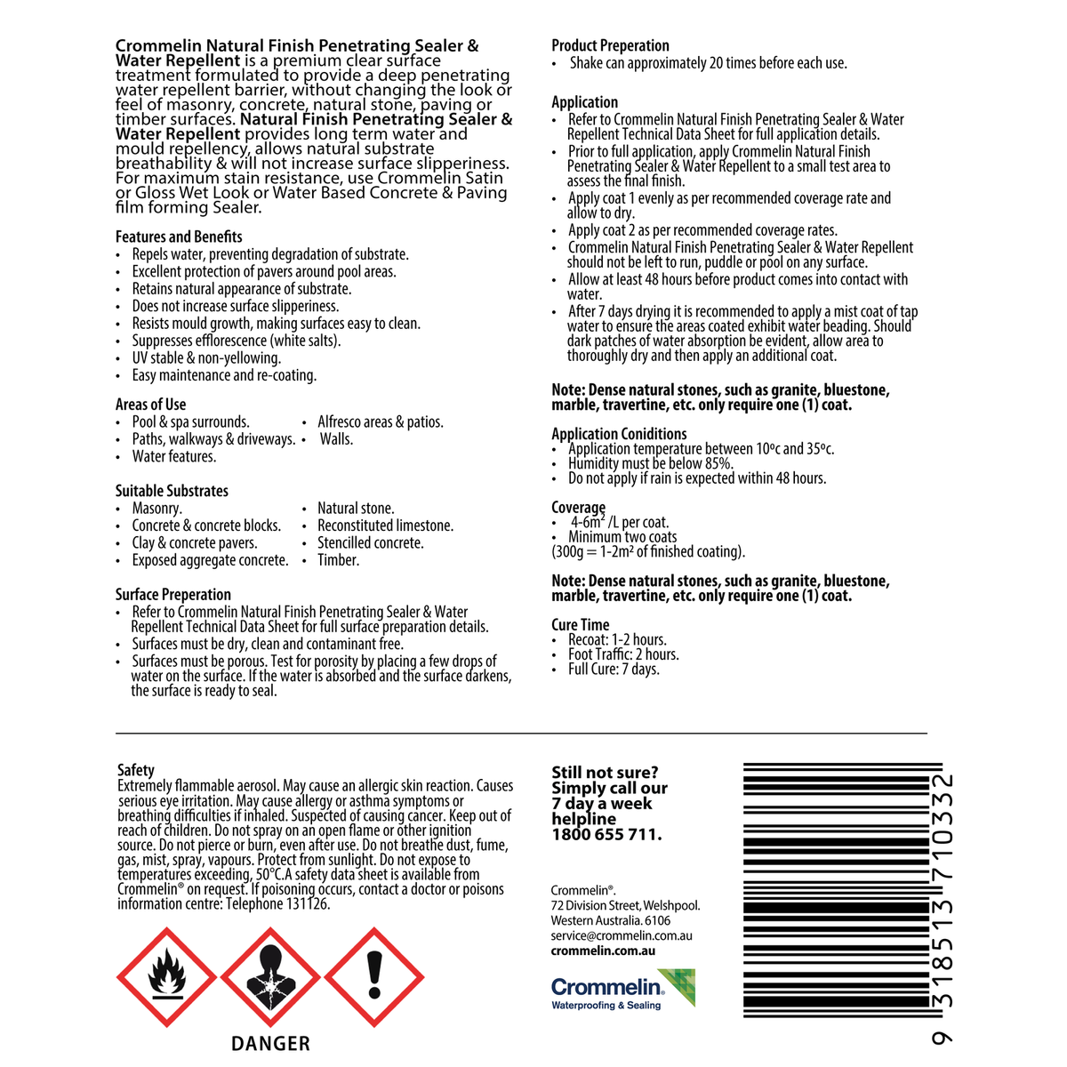 Crommelin Natural Finish Penetrating Sealer - 300g Water Repellent Sprayable - Clear - Mould Resistant - SuperSaverAU - view 2