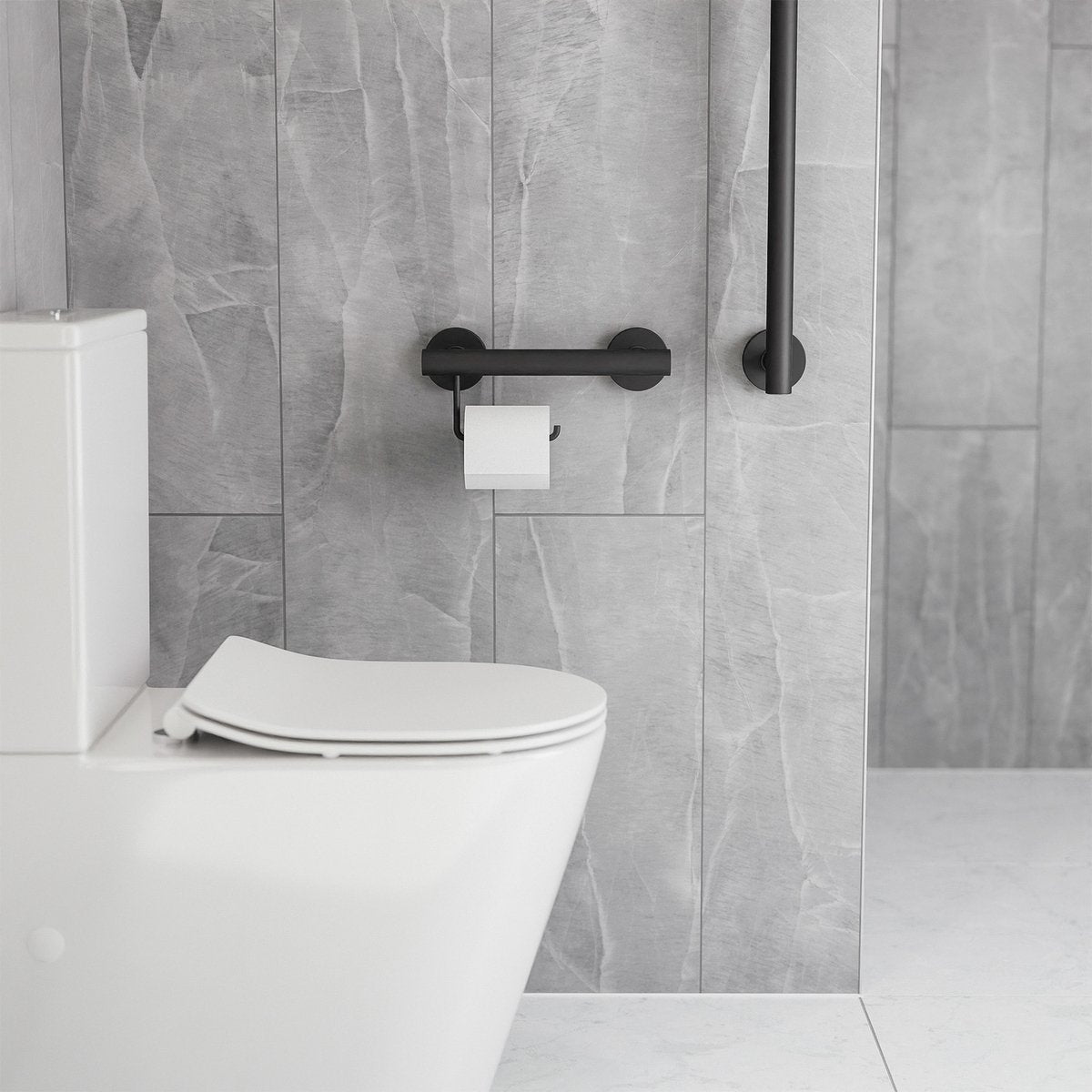 Evekare Black Toilet Roll Holder Grab Rail - 300mm - 250kg Capacity - SuperSaverAU - view 3