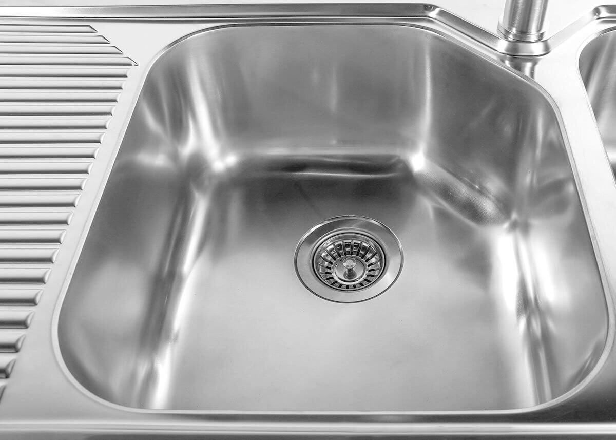 Oliveri Nu-Petite 1250mm Double Bowl Sink - Left Hand Drainer, Rear Waste Outlets, Australian Made - NP672