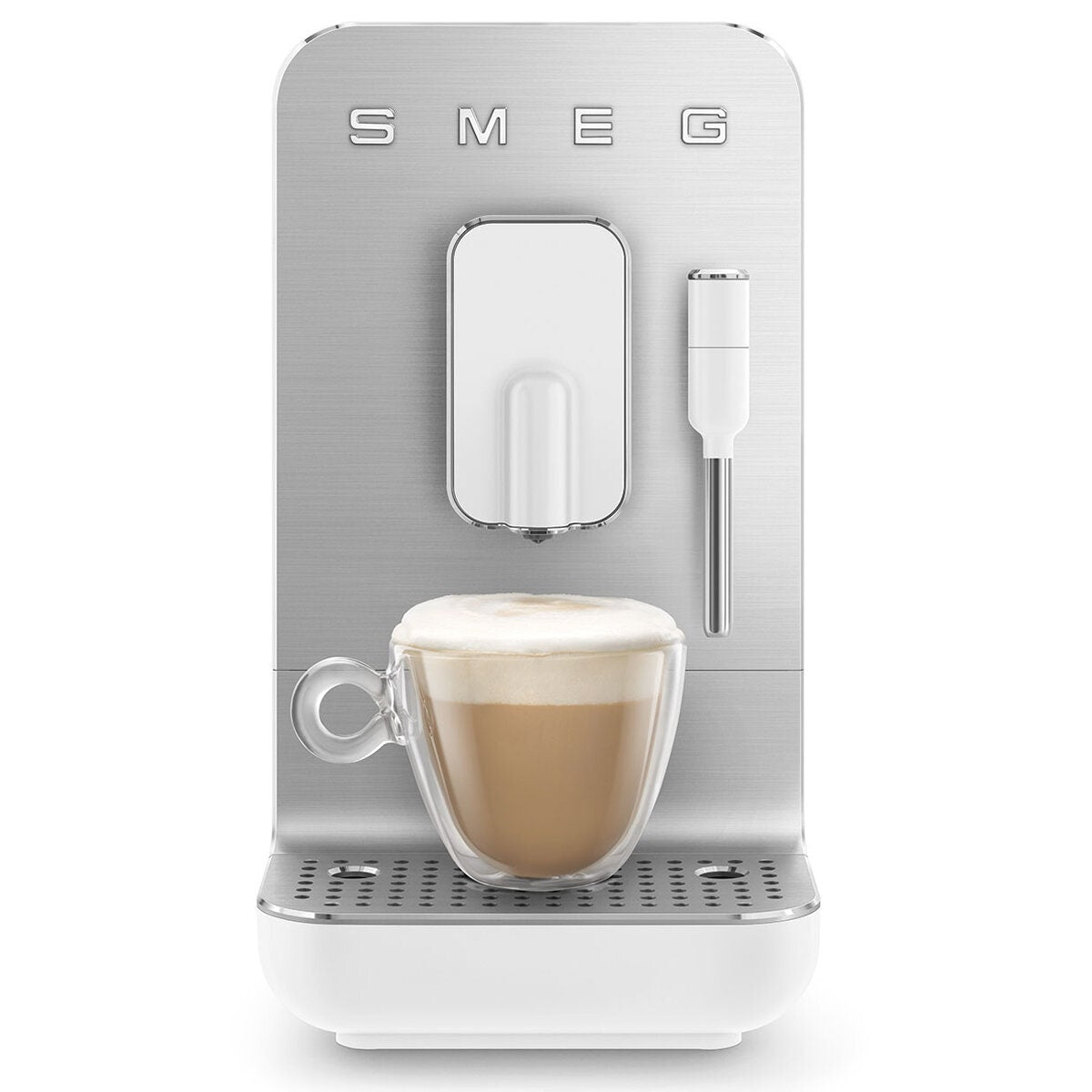 Smeg Coffee Machine with Steam - 19-Bar Pump, Stainless Steel Burrs, White - BCC12WHMAU