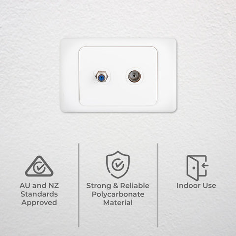 DETA PAL and F-Connector Outlet - White Polycarbonate Nickel Plated TV Wall Plate