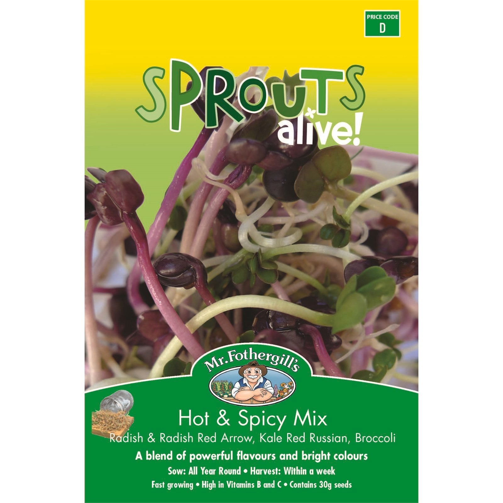 Mr Fothergill's Sprouts Alive Hot and Spicy Seeds - Radish, Kale and Broccoli Sprouting Blend
