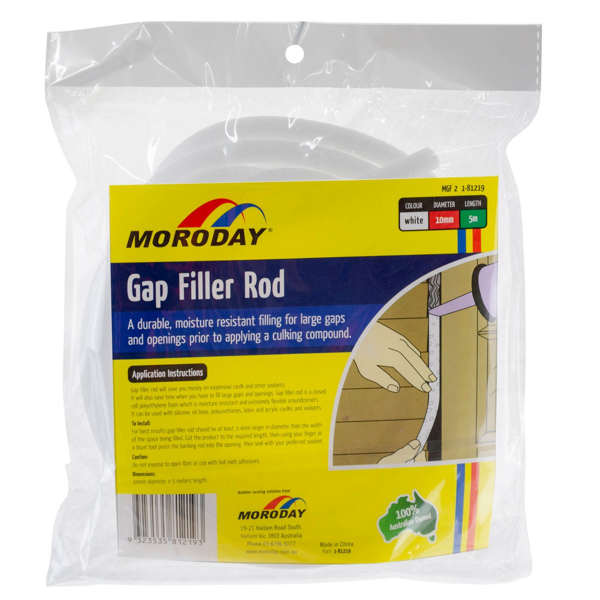 Moroday Gap Filler Rod - 10mm x 5m - Closed Cell Foam - Deep Gaps - SuperSaverAU - view 1