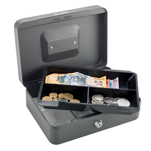 Sandleford Large Cash Box 250mm, Black Powder-Coated Steel, Key Lockable