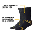 Dewalt Work Cotton Socks 2 Pack Crew Size 10-13 - Moisture Control, Comfort - SuperSaverAU - view 3
