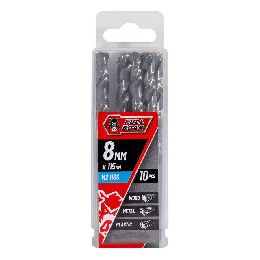 Full Boar 8mm M2 HSS Drill Bit 10 Pack for Metal, Wood, Plastics FM2P10-8