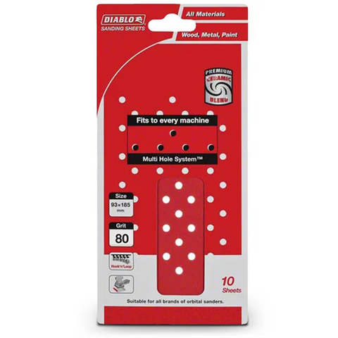 Diablo 80 Grit Abrasive Orbital Sheet 93x185mm 10 Pack Red - SuperSaverAU - view 1