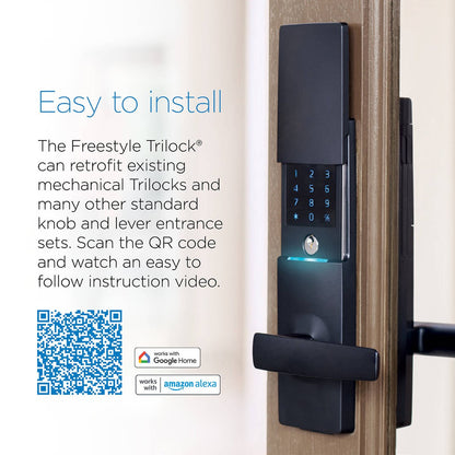 Gainsborough Freestyle Wifi Smart Lock Trilock - Matte Black - 68mm x 238mm - Concealed Keypad - App Control