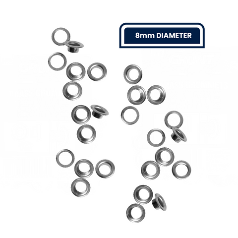 Grunt 8mm Stainless Steel Webbing Grommets - 50 Pack