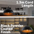 Verve Design 60W Black and Gold Metal Dome Pendant Light E27 Indoor PLS002