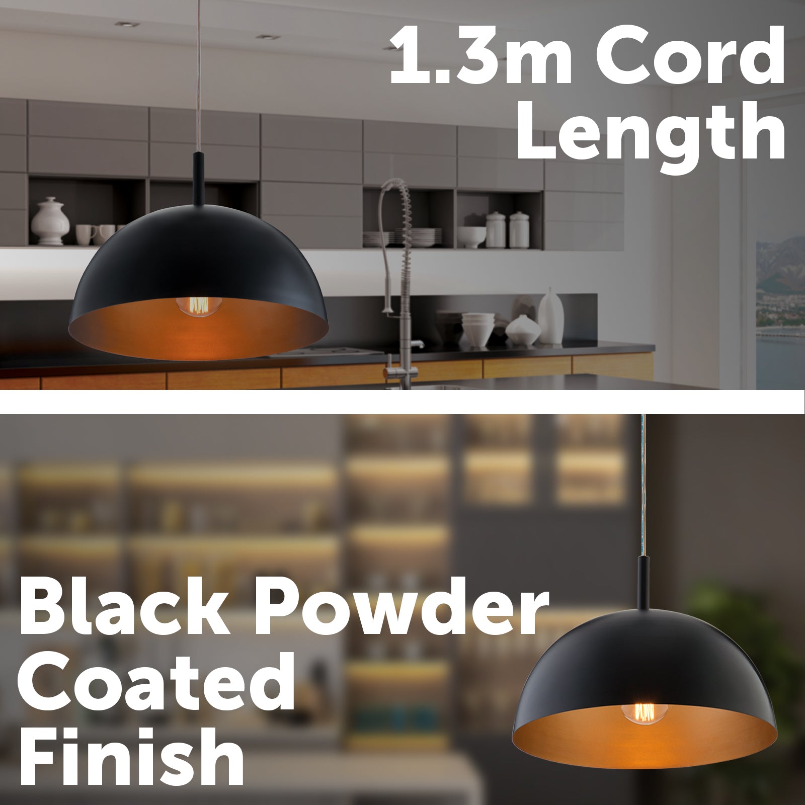 Verve Design 60W Black and Gold Metal Dome Pendant Light E27 Indoor PLS002