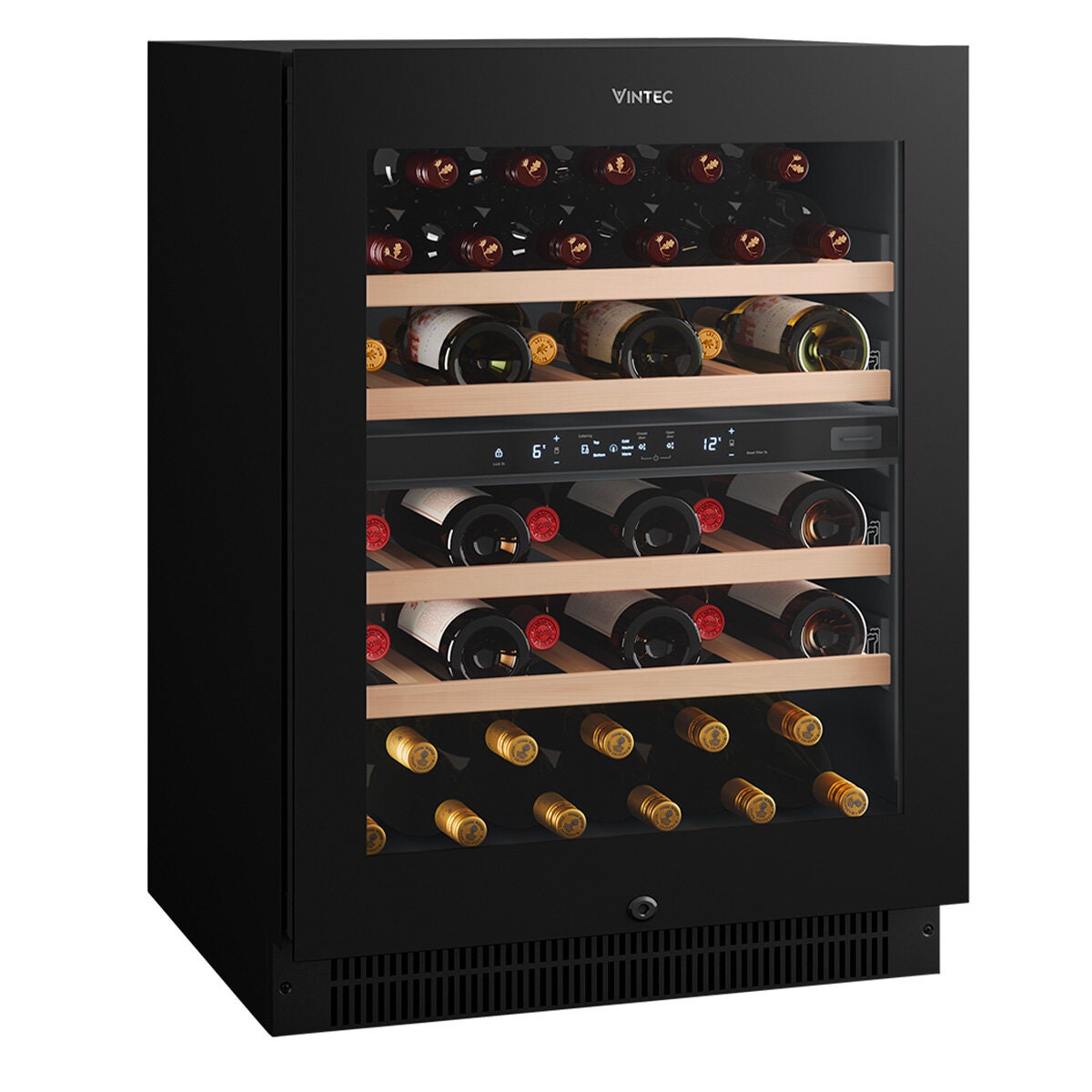 Vintec 40 Bottle Dual Zone Wine Fridge - Black, UV-Protected Glass Door, Inverter Compressor - VWD820SCB-X