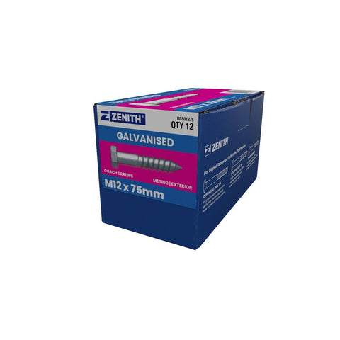 Zenith Hot Dip Galvanised Hex Head Coach Screws 12 Pack M12 x 75mm - SuperSaverAU - view 1