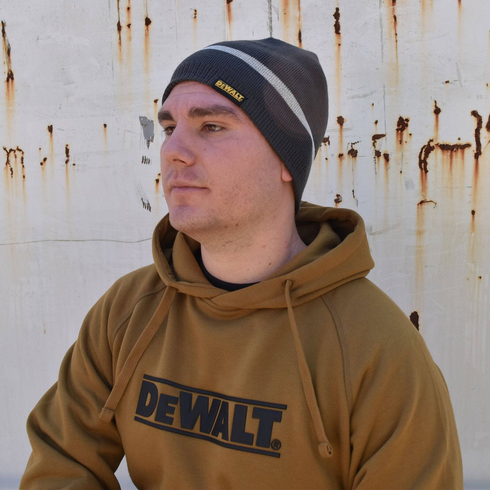 DeWALT Reflective Beanie Black Acrylic Ribbed One Size
