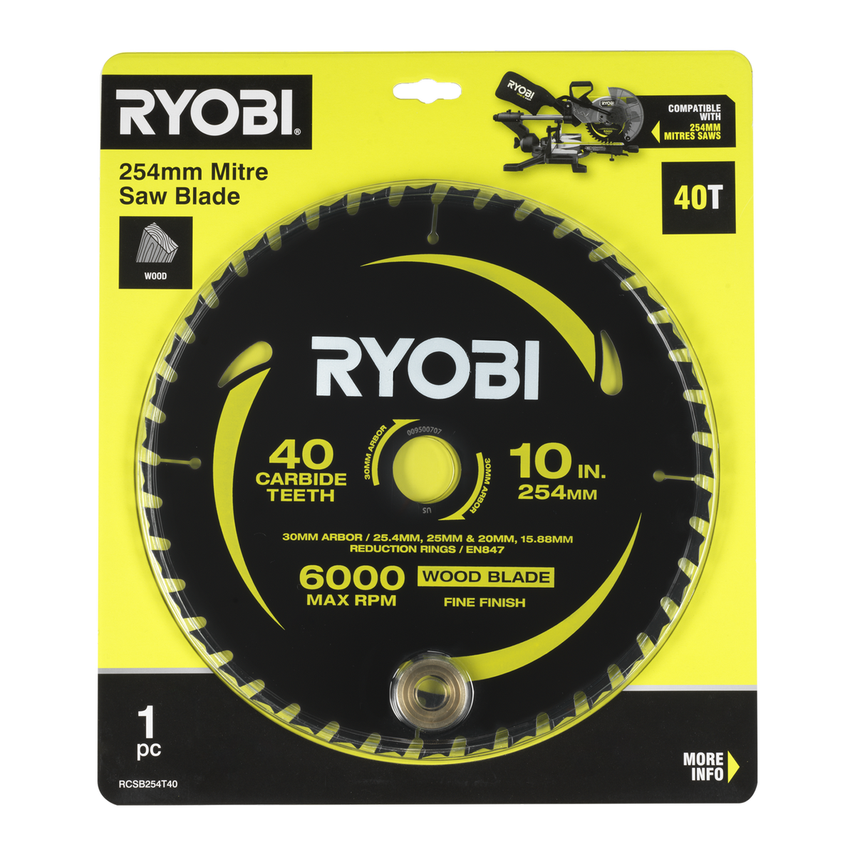 Ryobi 254mm 40T Mitre Saw Blade - Precision Cutting - Anti-Stick Coating - SuperSaverAU - view 2
