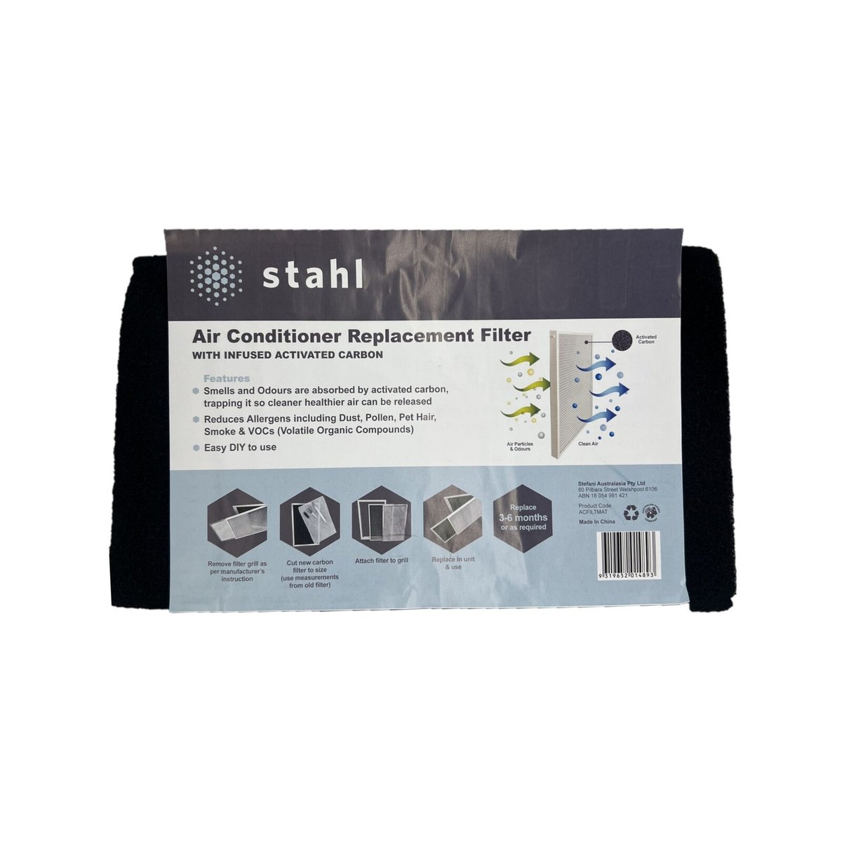 Stahl Carbon Infused Ducted Air Conditioner Filter Mat - 1050mm x 700mm - Black - Odour Absorption, Allergen Reduction - SuperSaverAU - view 2