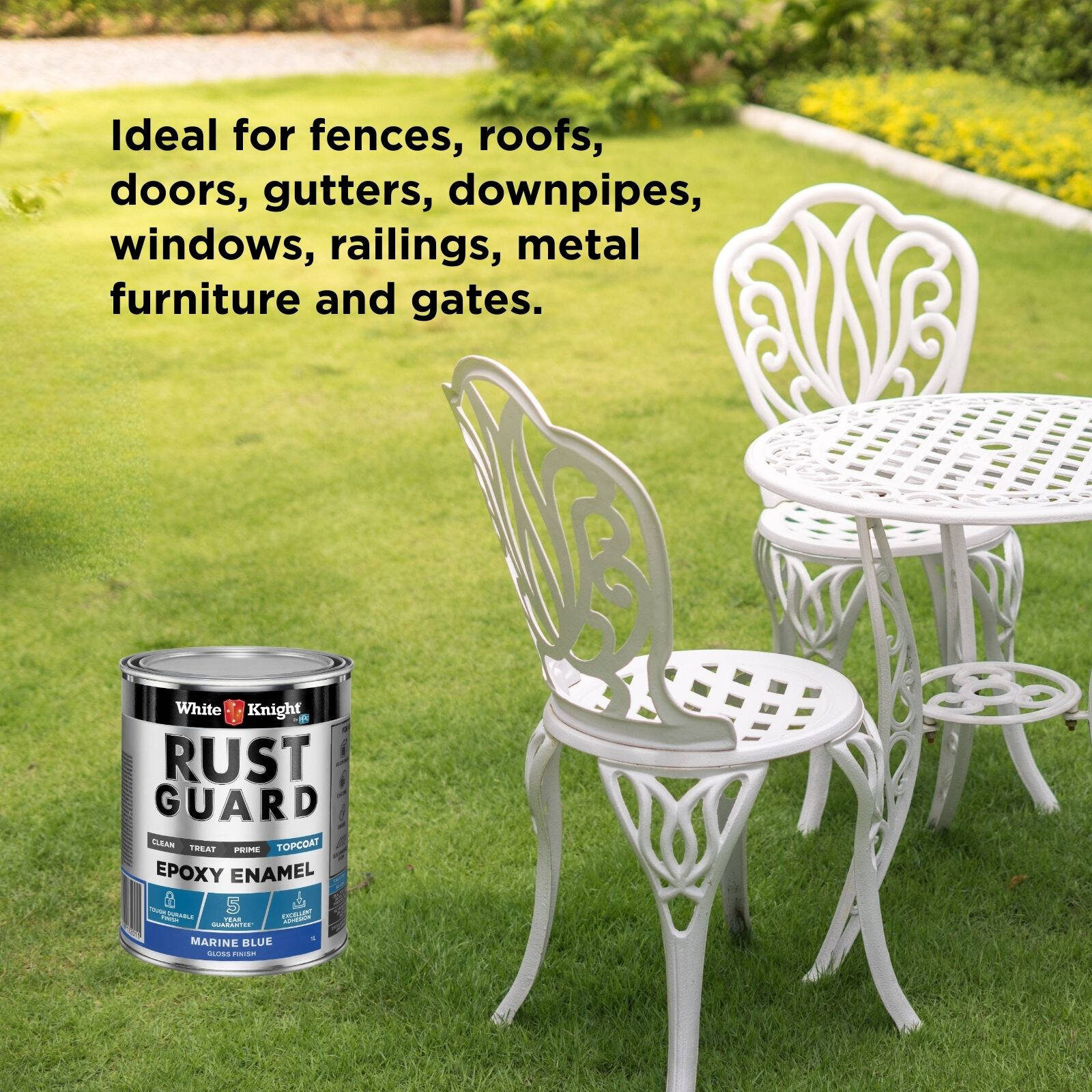 White Knight Rust Guard Epoxy Enamel Paint 1L - Marine Blue Gloss, Solvent Based UV Resistant Metal Paint