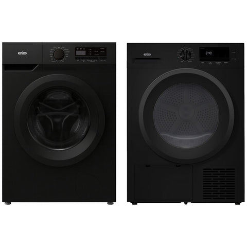 Mykin 8kg Front Load Washer and 10kg Heat Pump Dryer Package - Black - Not Stackable - MFLW800BMHPD1000B