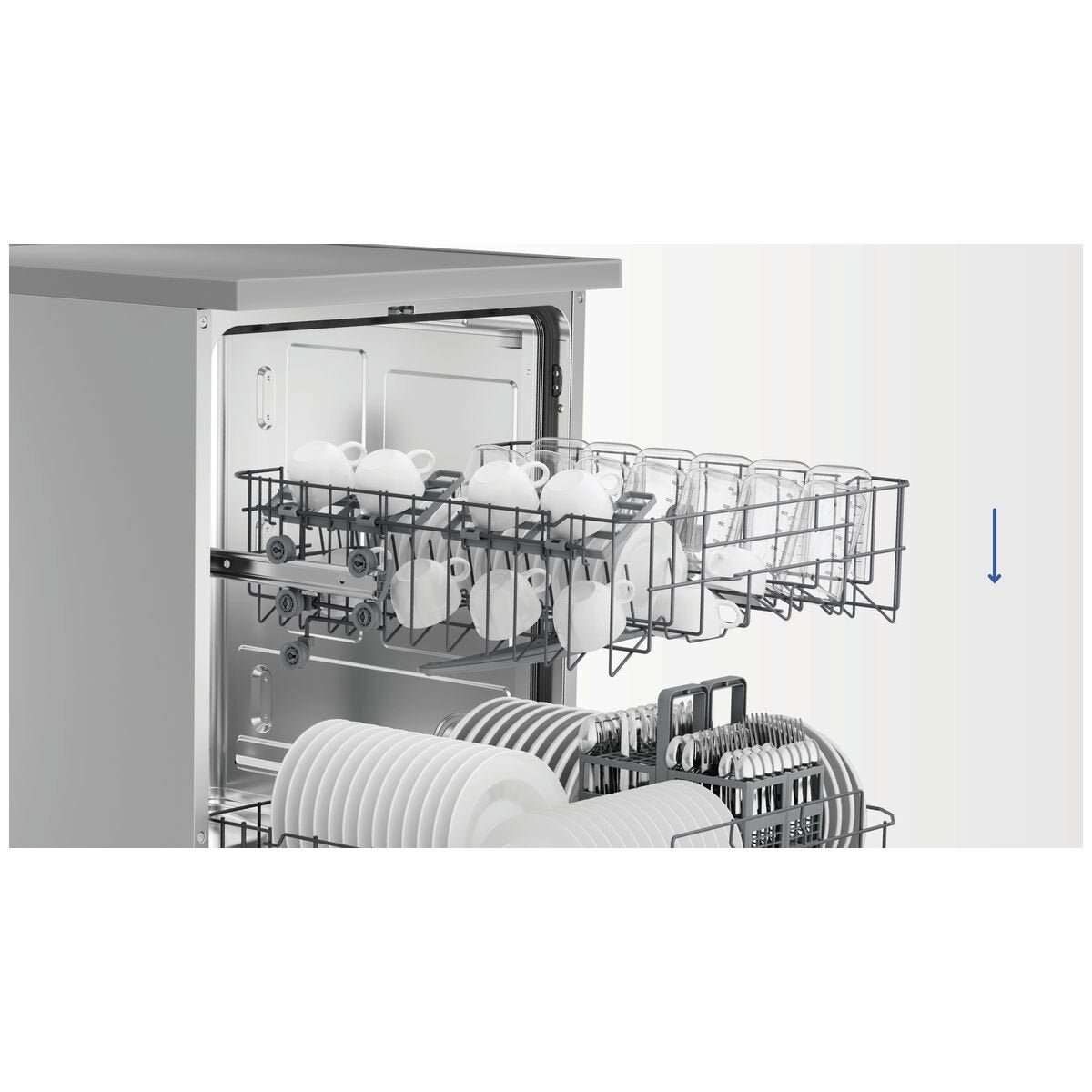Haier 60cm 300 Series Freestanding Dishwasher - 13 Place Settings - Satina - Auto Wash Sensing - HDW13F0S1