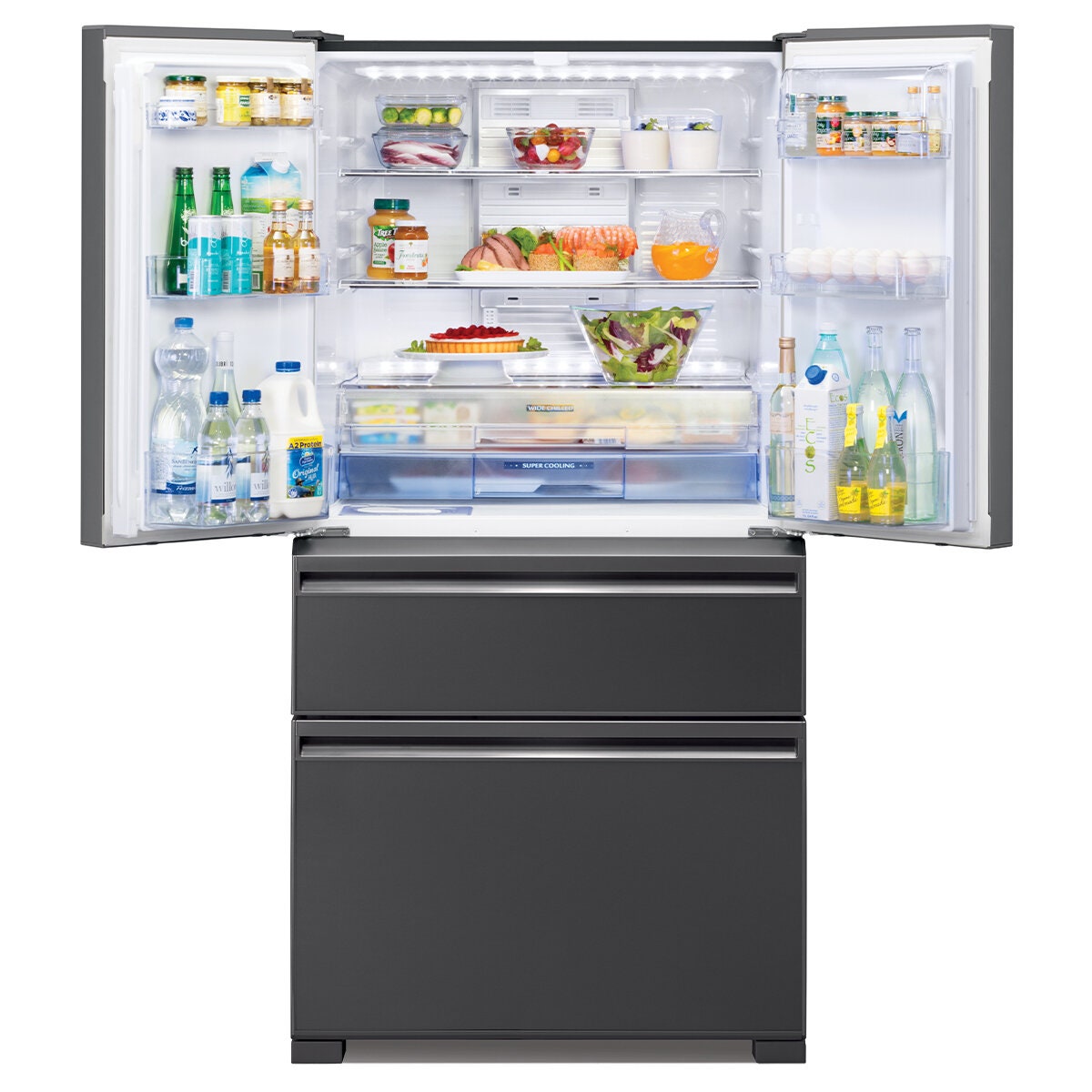 Mitsubishi Electric 564L French Door Fridge - Dark Silver Glass, VitaLED Drawer - MR-LX564ER-GDS-A