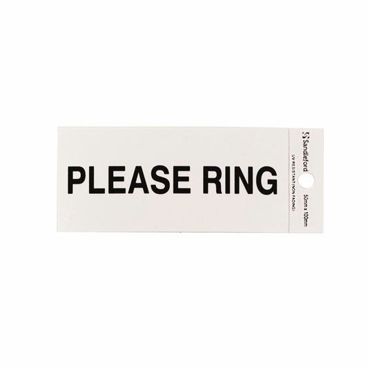 Sandleford Please Ring Sign - 100 x 50mm - Silver - Self Adhesive