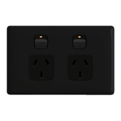 HPM Linea Double Powerpoint - Gloss Black 10A Plastic Low Profile - SuperSaverAU - view 1