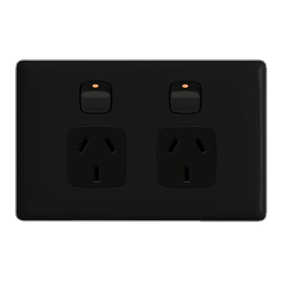 HPM Linea Double Powerpoint - Gloss Black 10A Plastic Low Profile - SuperSaverAU - view 1