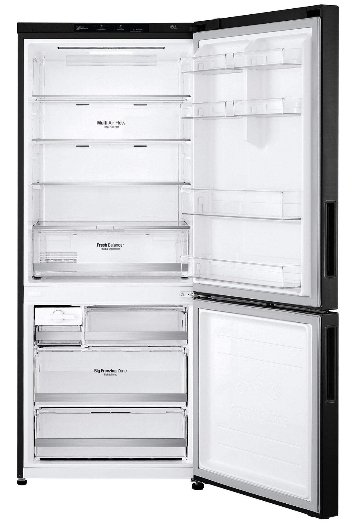 LG 420L Bottom Mount Fridge - Matte Black Doors, Door Cooling, Frost Free - GB-455MBL