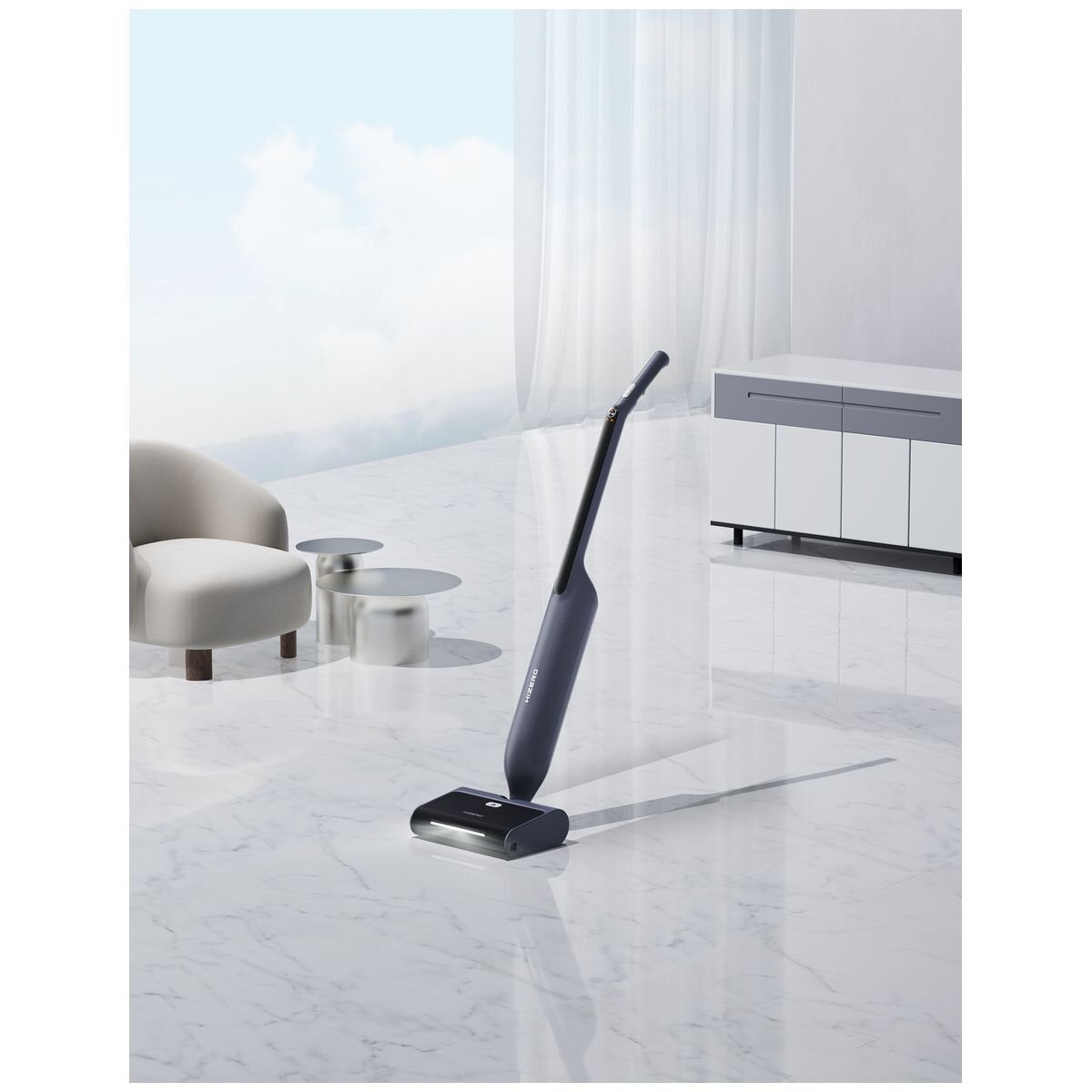 Hizero all-in-one hard floor cleaner - sweeps and mops at once, 60 minute runtime, 180 degree lay-flat - F600