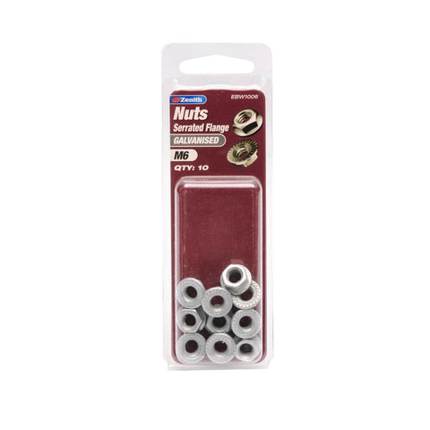 Zenith M6 Galvanised Serrated Flange Nut 10 Pack - Steel - Durable - SuperSaverAU - view 1