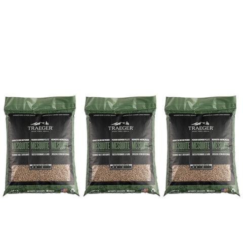 Traeger Mesquite BBQ Wood Pellets 3 x 9kg Pack - All-Natural - Clean Burn - Low Ash - PEL336-PACK