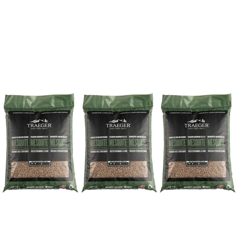 Traeger Mesquite BBQ Wood Pellets 3 x 9kg Pack - All-Natural - Clean Burn - Low Ash - PEL336-PACK