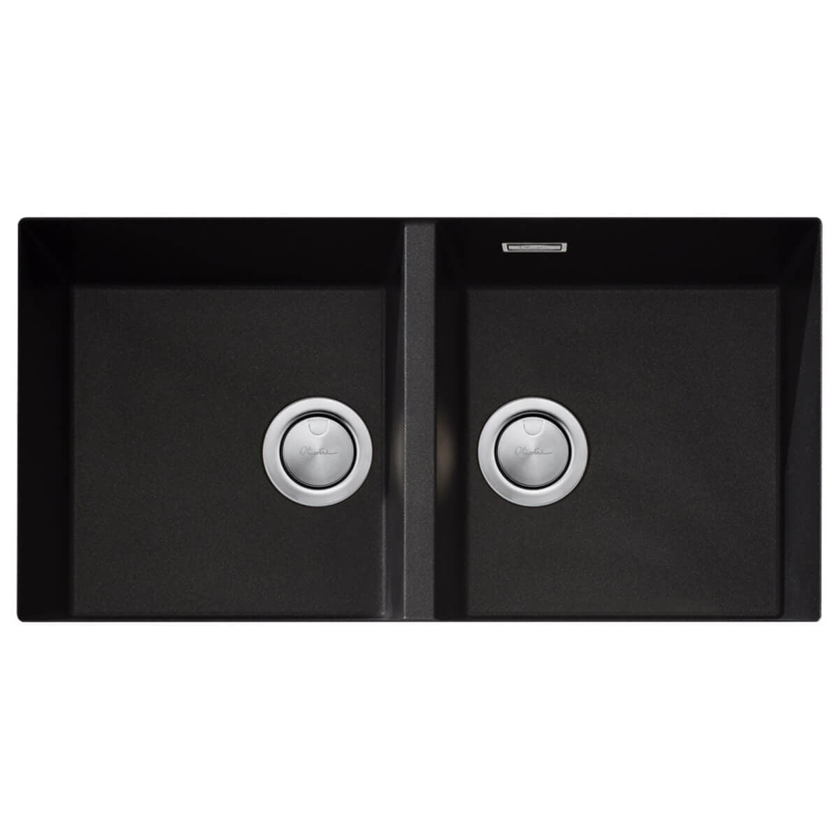Oliveri Santorini Double Bowl Undermount Sink - Black Granite and Quartz, Overflow - ST-BL1563U-OF