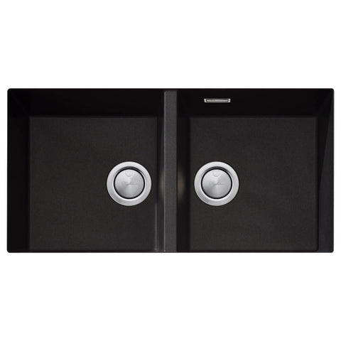 Oliveri Santorini Double Bowl Undermount Sink - Black Granite and Quartz, Overflow - ST-BL1563U-OF