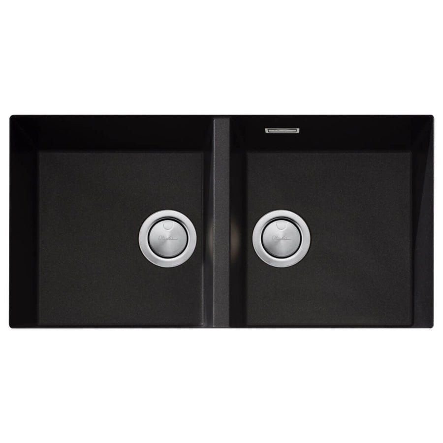 Oliveri Santorini Double Bowl Undermount Sink - Black Granite and Quartz, Overflow - ST-BL1563U-OF